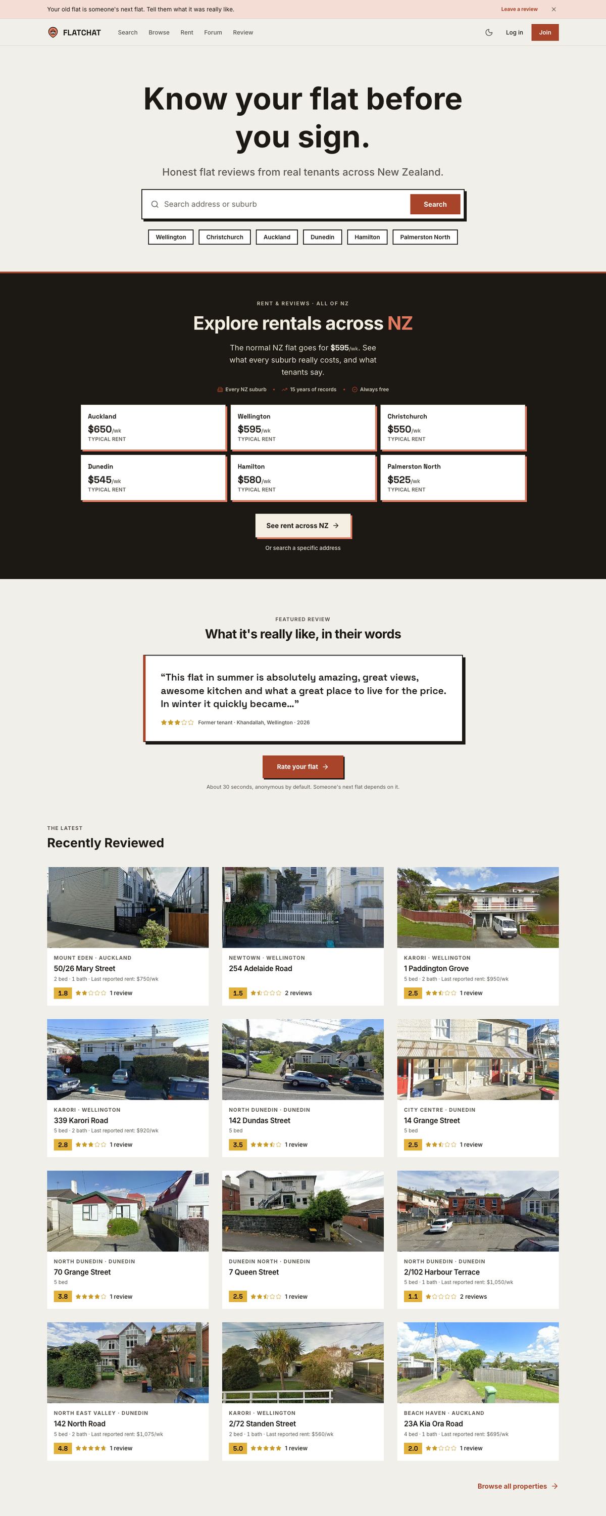 Flatchat website, full page