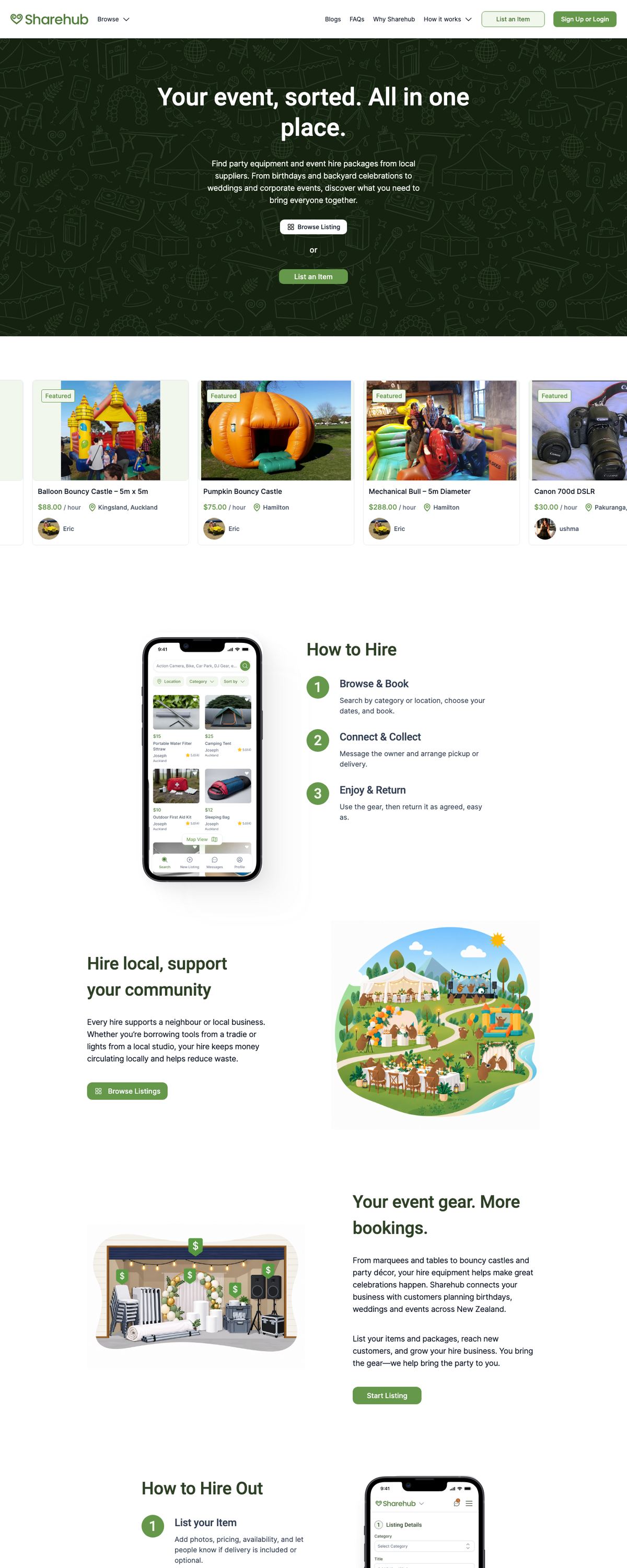 Sharehub website, full page